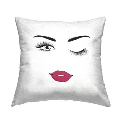 Stupell Industries Winking Minimal Face Outdoor Printed Pillow By Martina Pavlova In White