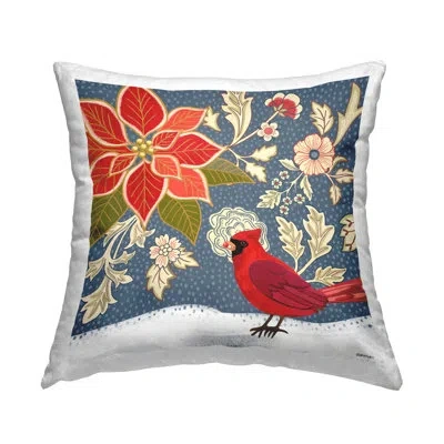 Stupell Industries Winter Cardinal & Flowers Decorative Printed Throw Pillow By Jennifer Brinley Rep. Levison Designs In Blue;green;red