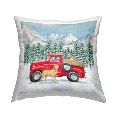 Stupell Industries Winter Dogs Snowy Mountainside Red Truck Outdoor Printed Pillow By Paul Brent In Green;red
