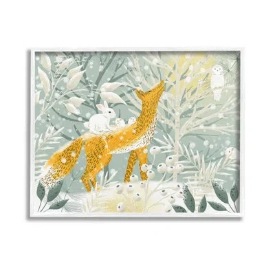 Stupell Industries " Winter Forest Animals Single Picture Frame " By Ginger Deverell On Canvas In Coastal White Framed Giclee