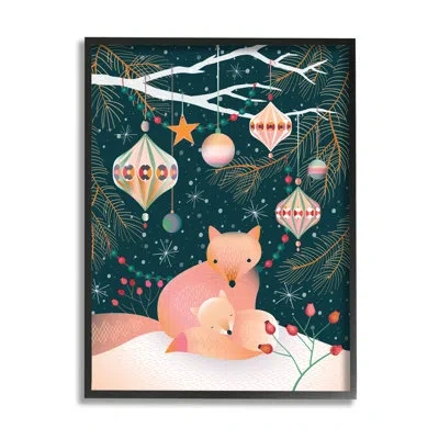 Stupell Industries Winter Foxes Beneath Tree By Verbrugge - Floater Frame Print On Canvas In Midnight Black Framed Giclee