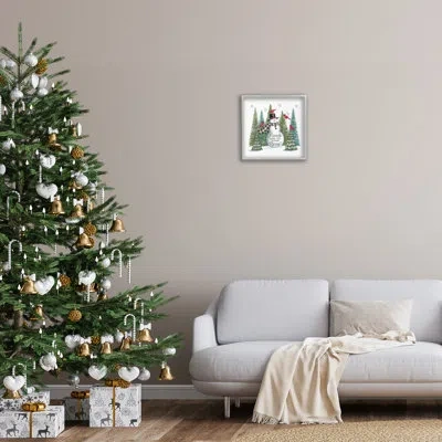 Stupell Industries " Winter Friendship Snowman Single Picture Frame " By Deb Strain On Canvas In Farmhouse Gray Framed Giclee