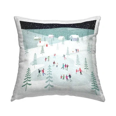 Stupell Industries Winter Ice Skating Snowy Scene Outdoor Printed Pillow By Andrew Thornton In White;green;red