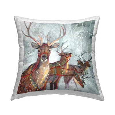 Stupell Industries Winter Reindeer Holiday Herd Outdoor Printed Pillow By Ruane Manning In Brown;gray