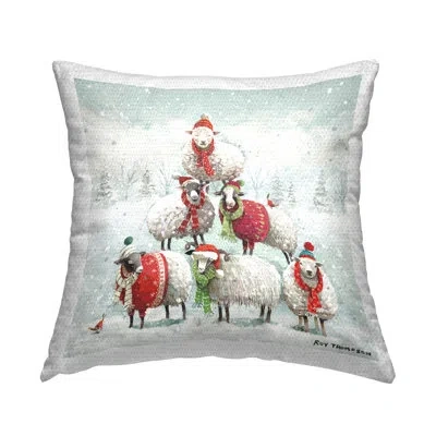 Stupell Industries Winter Sheep Balancing Snow Scene Outdoor Printed Pillow By Roy Thompson In White;green;red