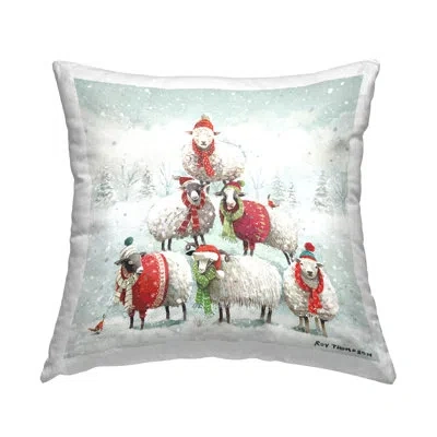 Stupell Industries Winter Sheep Balancing Snow Scene Printed Throw Pillow Design By Roy Thompson In Beige
