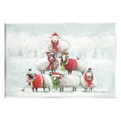Stupell Industries Winter Sheep Snowy Farm Animals By Roy Thompson - Floater Frame Painting In Unframed