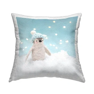 Stupell Industries Winter Snow Scene Penguin Outdoor Printed Pillow By Lemon & Sugar In Blue;white
