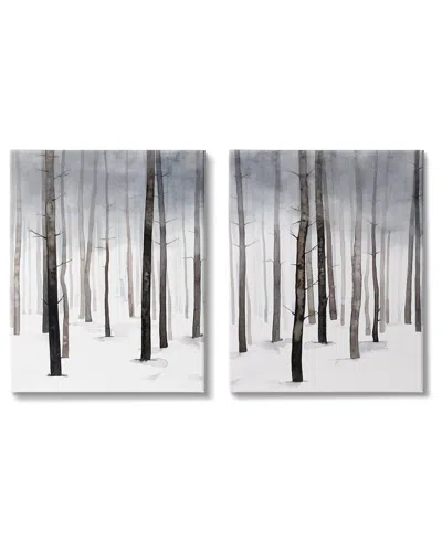Stupell Industries Winter Snow Tree Forest Haze Eerie Cold 2pc Stretched Canvas Wall Art Set By Grace Popp In Grey