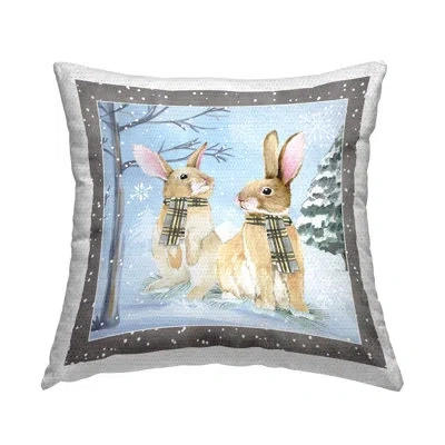 Stupell Industries Winter Snowy Rabbit Scarf Duo Outdoor Printed Pillow By Nd Art In Brown;white;green;pink