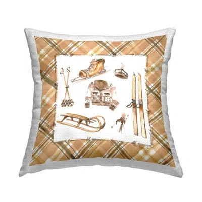 Stupell Industries Winter Sports On Tartan Outdoor Printed Pillow By Geoff Allen In Tan