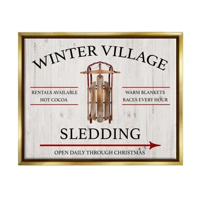 Stupell Industries Winter Village Sledding By Conrad Knutsen Floater Frame Print On Canvas In Metallic Gold Floater Frame