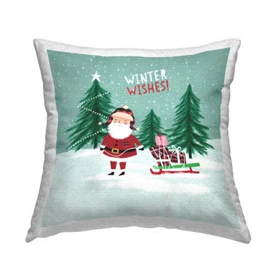 Stupell Industries Winter Wishes Santa Gift Sled Outdoor Printed Pillow By Pan Georgiou In White;green;red