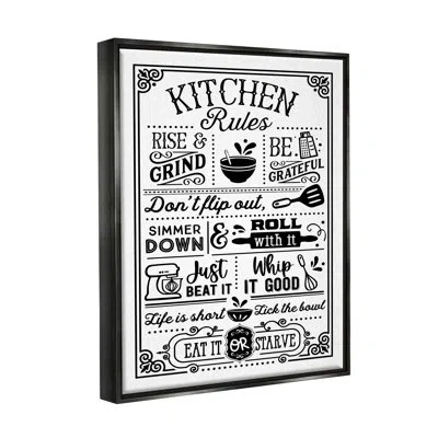 Stupell Industries Witty Kitchen Rules By Lettered And Lined - Floater Frame Print On Canvas In Jet Black Floater Frame