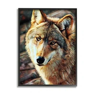 Stupell Industries Wolf Gazing Wildlife Animal Portrait By Ashley Aldridge - Floater Frame Graphic Art On Wood In Midnight Black Framed Giclee