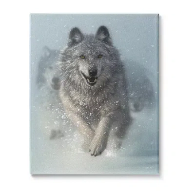 Stupell Industries Wolves Running Through Snow Canvas Art In Blue