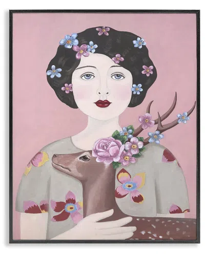 Stupell Industries Woman & Deer Framed Giclee Art In Multi