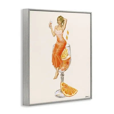 Stupell Industries Woman & Orange Slice Cocktail Giclee Art, Design By Ziwei Li In Farmhouse Gray Framed Giclee