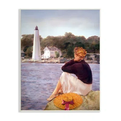 Stupell Industries Woman At Shoreline Coast Lighthouse Realistic Nautical Painting Xxl Stretched Canvas Wall Art By Rob In Wall Plaque
