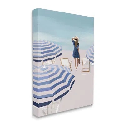 Stupell Industries Woman Enjoying Beach Shore Umbrellas Coastal Scene Canvas Wall Art By Amelia Noyes In Wrapped Canvas