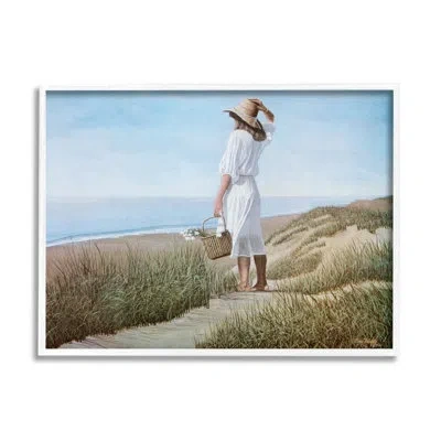 Stupell Industries Woman Enjoying Peaceful Beach Shore Landscape View By Tom Mielko - Picture Frame Photograph On Wood In Blue;brown;green