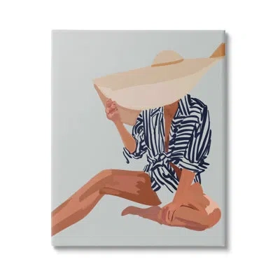 Stupell Industries Woman Obscured By Sun Hat Summer Beach By Amelia Noyes - Floater Frame Painting On Canvas In Wrapped Canvas