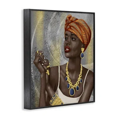 Stupell Industries Woman With Glimmering Jewelry Giclee Art, Design By Marcus Prime In Midnight Black Framed Giclee