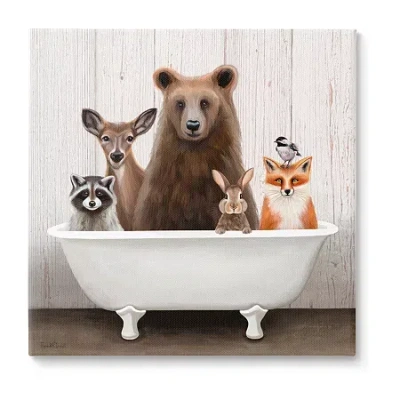 Stupell Industries Woodland Creatures Antique Bathtub Canvas Art In Brown