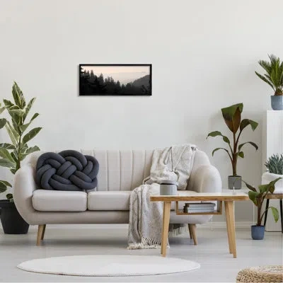 Stupell Industries Woodland Forest Nature Silhouette Warm Sky Mountains By Lori Deiter - Floater Frame Photograph On Ca In Midnight Black Framed Giclee