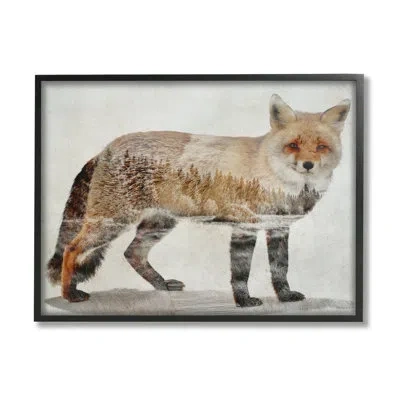 Stupell Industries Woodland Nature Silhouette Fox By Kim Curinga - Floater Frame Graphic Art On Wood In Midnight Black Framed Giclee