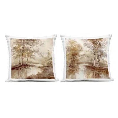 Stupell Industries Woodland Views In Sepia 2 Piece Outdoor Printed Pillow Set, Design By T.c. Chiu In Brown