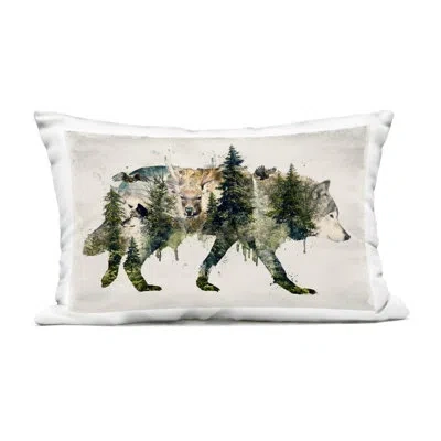 Stupell Industries Woodland Wildlife Wolf Contour Design By Barrett Biggers Outdoor Printed Pillow In Green