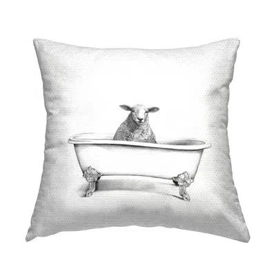 Stupell Industries Wooly Sheep In Bathtub Farm Animal Portrait Outdoor Printed Pillow By Victoria Borges In Black;white