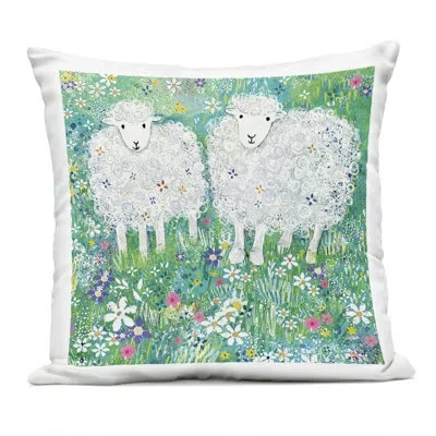 Stupell Industries Wooly Sheep With Scattered Flowers Outdoor Printed Pillow, Design By Clare Tupper In Green