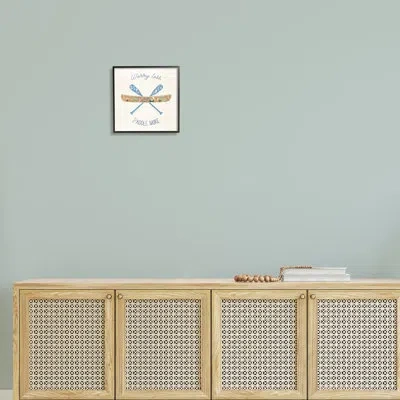 Stupell Industries Worry Less Paddle More Canoe Boat - Floater Frame Graphic Art On Wood In Midnight Black Framed Giclee