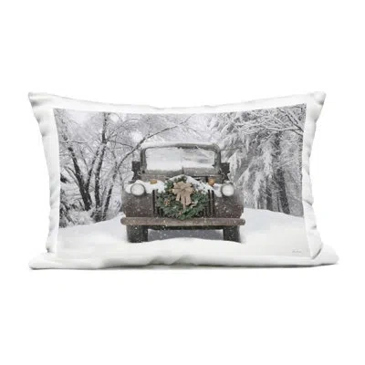Stupell Industries Wreathed Truck In Snow Design By Lori Deiter Outdoor Printed Pillow In Gray