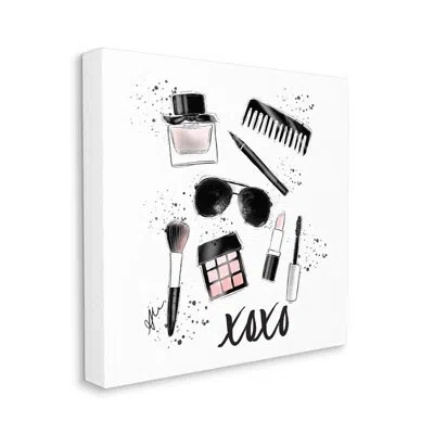 Stupell Industries Xoxo Glam Cosmetics Makeup Canvas Wall Art By Alison Petrie In Black;white;pink