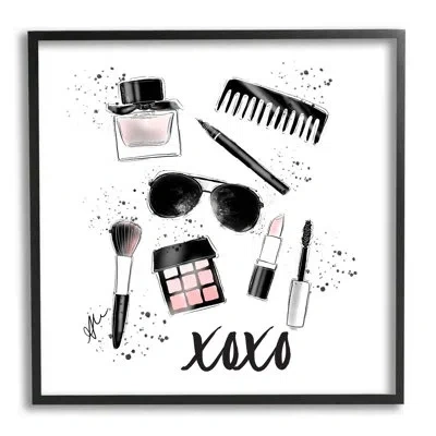 Stupell Industries Xoxo Glam Cosmetics Makeup Giclee Art By Alison Petrie In Midnight Black Framed Giclee