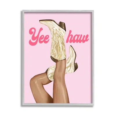 Stupell Industries Yeehaw Cowgirl Boots By Ziwei Li In Farmhouse Gray Framed Giclee