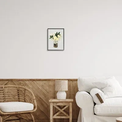 Stupell Industries Yellow Rose Flower Bouquet Decorated Rocks Vase By Ziwei Li - Floater Frame Graphic Art On Canvas In Midnight Black Framed Giclee