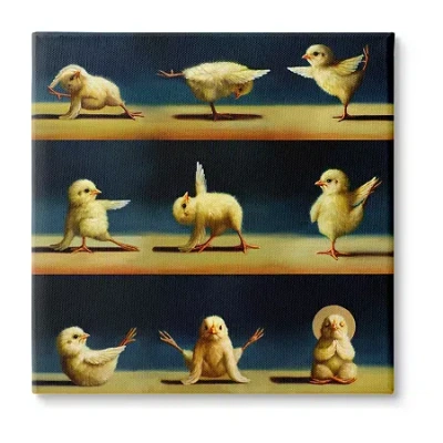 Stupell Industries Yoga Chicks Stretching Farm Animals Canvas Art In Yellow
