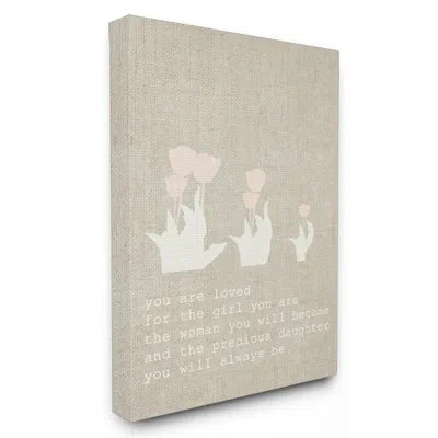 Stupell Industries You Are Loved Daughter Flowers Oversized Stretched Canvas Wall Art In White;light Pink