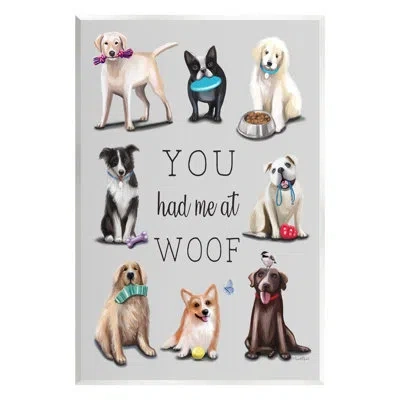 Stupell Industries You Had Me At Woof Playful Dogs Floater Canvas Wall Art By Elizabeth Tyndall In Wood