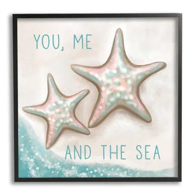 Stupell Industries You Me And Sea Beach Starfish Romance By Elizabeth Tyndall - Floater Frame Graphic Art On Wood In Midnight Black Framed Giclee