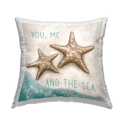 Stupell Industries You Me & Sea Romantic Starfish Beach Shore Outdoor Printed Pillow By Elizabeth Tyndall In Blue;brown