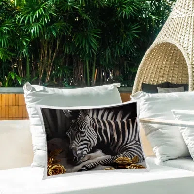 Stupell Industries Zebra & Gold Rose Outdoor Printed Pillow By Ziwei Li In Black