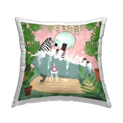 Stupell Industries Zebra Fun Bath Time Decorative Printed Throw Pillow Design By Farida Zaman In Pink