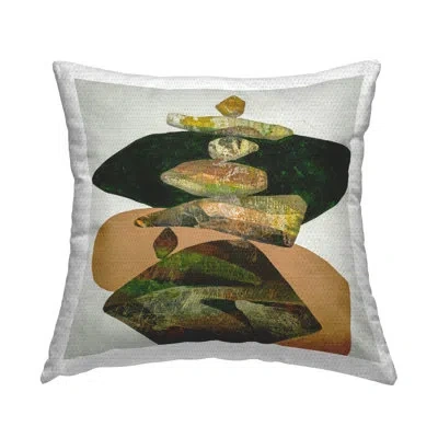 Stupell Industries Zen Stacked Rocks Shapes Outdoor Printed Pillow By Ruth Fromstein In Black;brown;green