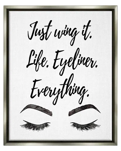 STUPELL JUST WING IT EYELINER MAKEUP PHRASE FRAMED FLOATER CANVAS WALL ART BY AMANDA GREENWOOD