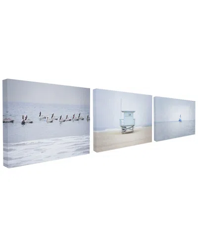 Stupell Misty Morning Ocean Birds Shack Boat Photographs By Elizabeth Erquhart Canvas Art In Blue